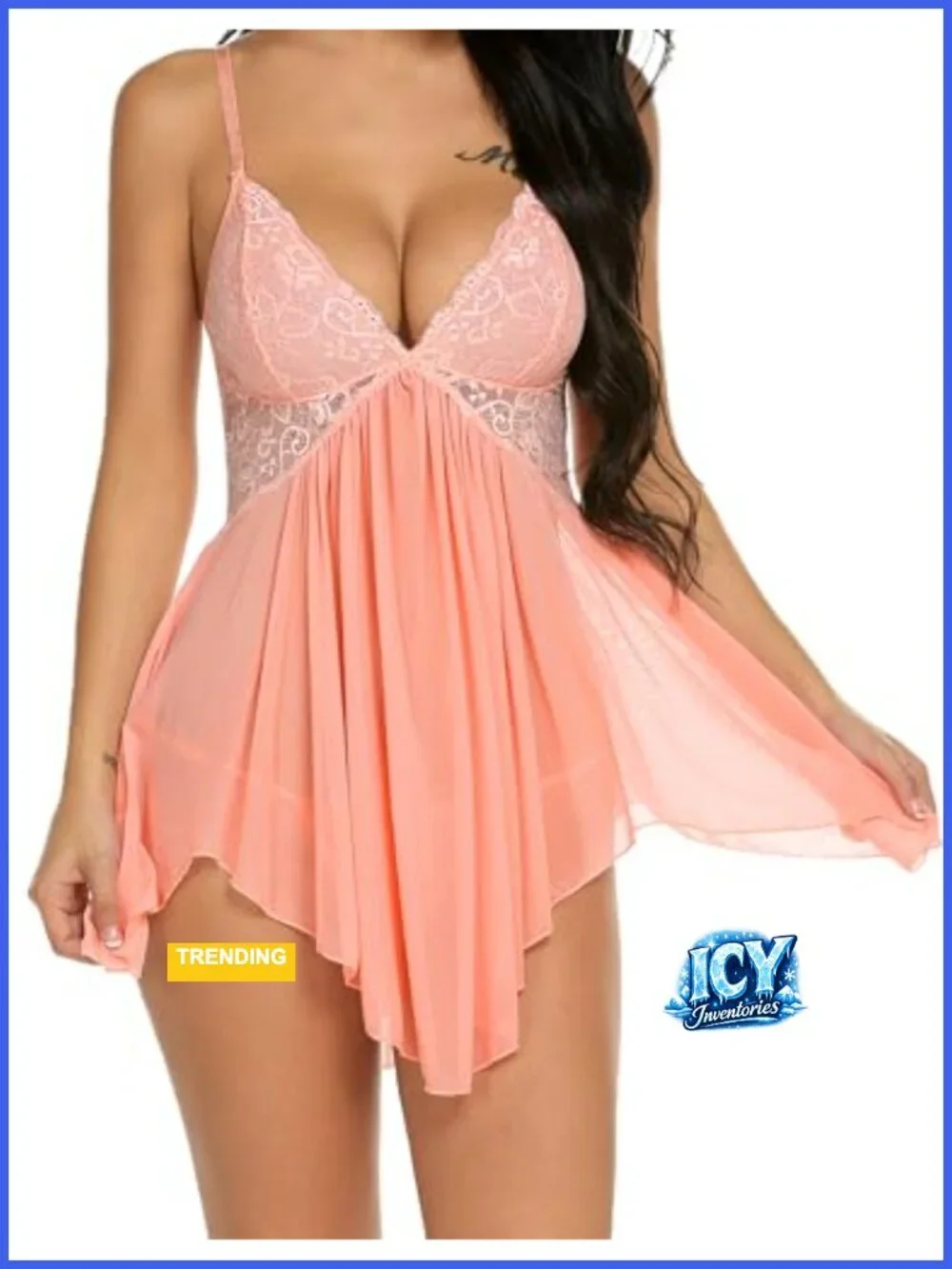 Lace Babydoll Chemise Sleepwear Deep V Neck Adjustable Straps